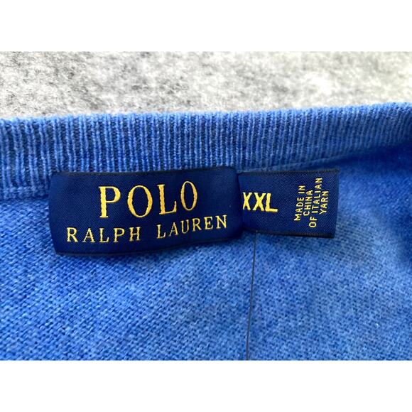 Polo Ralph Lauren V Neck Sweater Mens XXL Merino Wool Light Blue Lightweight NWT - Picture 4 of 7